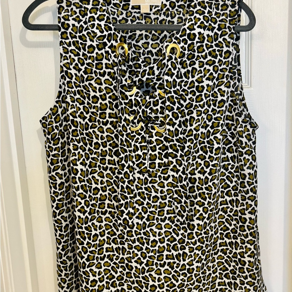 Michael Kors Black and Olive Leopard-Print Lace-Up Camisole